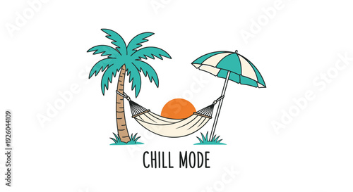 Chill mode icon with palm tree, hammock, and umbrella