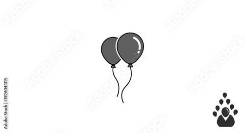 Two grey balloons floating in the air with a paw print symbol nearby, an illustration on a clean background from a straightforward viewpoint