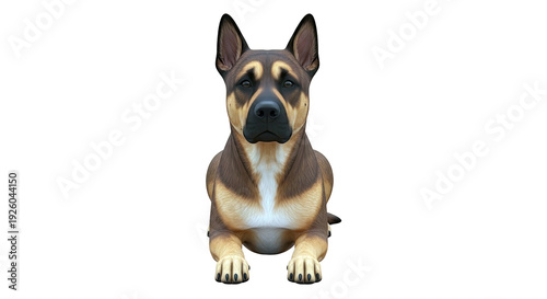 German Shepherd Dog lying down, front view