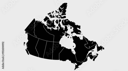 Minimalist Black and White Map of Canada with Provinces and Territories Borders. Simple Vector Illustration of Canadian Geography.