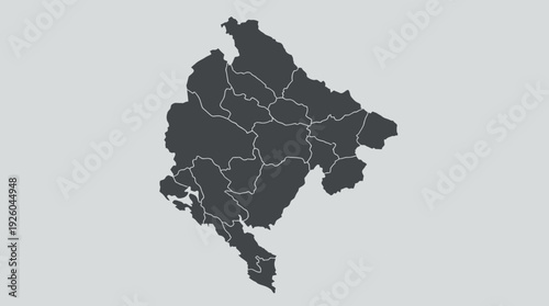 Montenegro Map with Administrative Divisions - Minimalist Vector Political Map of Montenegrin Municipalities and Regions