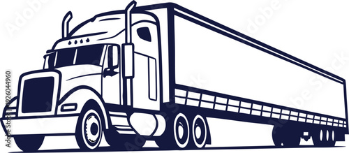 Dropside semi-trailer truck silhouette on white background. Vehicle icons set view from side, front, back and top