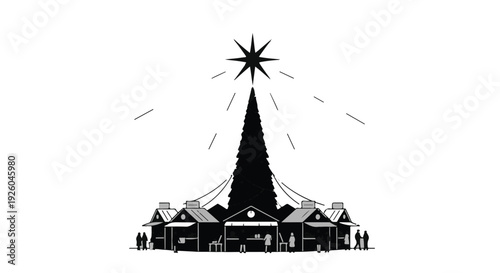 Christmas Tree With Market Stalls And Star Illustration