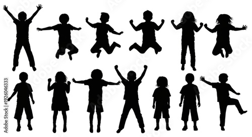 Silhouettes of Children Jumping and Playing.