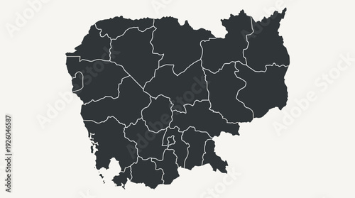 Cambodia Map with Provinces Outline - Political and Administrative Regions - Vector