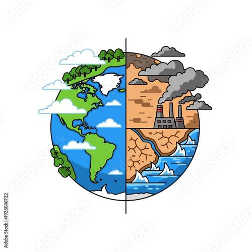 Earth Divided: Clean Nature vs. Industrial Pollution and Climate Change