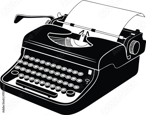 Retro Mechanical Typewriter Illustration, Vintage Journalism and Creative Writing Icon, Classic Manual Typewriter Silhouette, vector, illustration, silhouette.