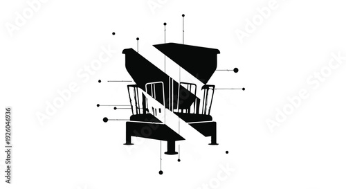 Stylized Deconstructed Chair Illustration with Fragmented Lines and Geometric Dot Accents, Representing Modern Design and Abstract Furniture Concepts