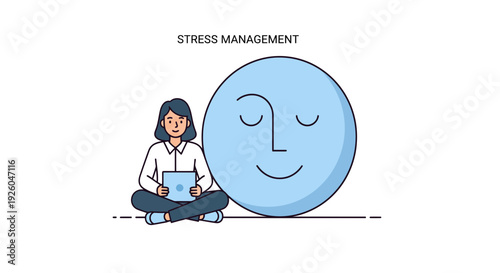 Woman meditates peacefully with calming blue stress ball for relaxation