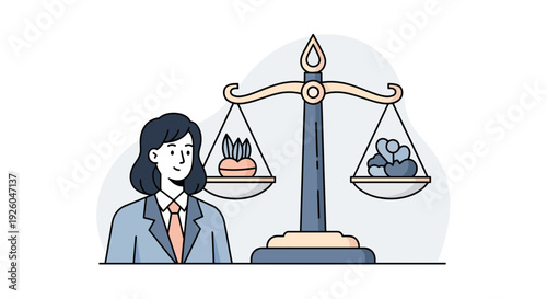 Professional woman balancing work and personal life on scale