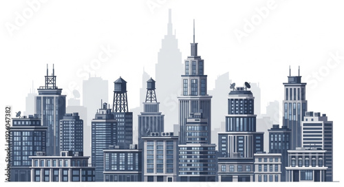 City Skyline with Skyscrapers Illustration.