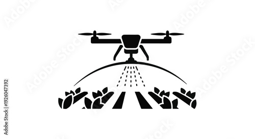Agricultural drone spraying crops icon illustrating precision farming technology and modern agriculture innovation for efficient crop management