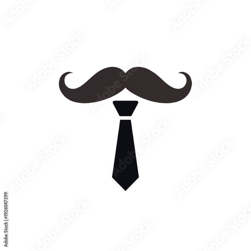 Elegant graphic combining a classic black curled mustache with an elegant necktie, representing dapper gentleman style, refined formal wear, and timeless masculine fashion
