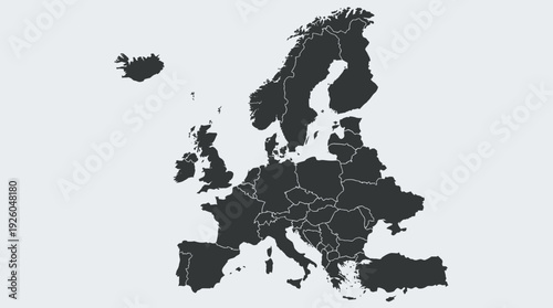 Europe Map with Country Borders - Minimalist Grayscale Political Outline of the European Continent