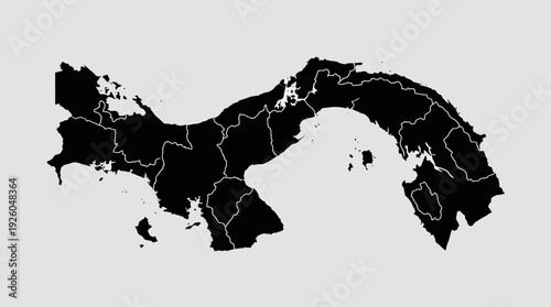 Panama Map Silhouette Vector Outline with Provinces, Central America Geography