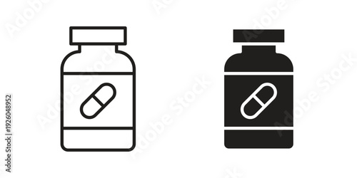 Pill bottle icon, line symbols on white background. EPS10