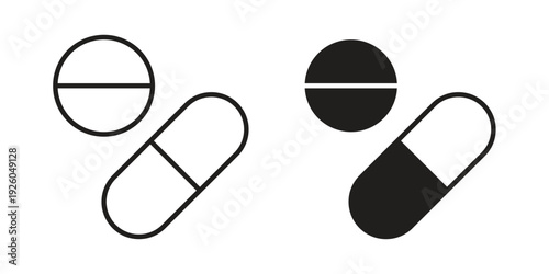 Pills icon, line symbols on white background. EPS10