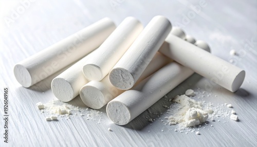 White Chalk Sticks on Wooden Surface.