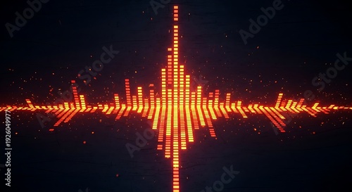 Digital audio waveform visualization with glowing orange bars on a dark background