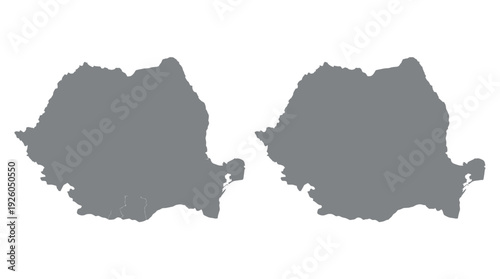 Romania Map with Administrative Divisions and Blank Outline – Grey Isolated on White Background