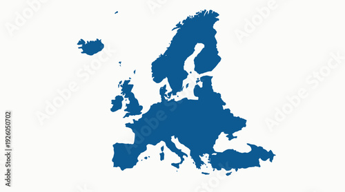 Stylish Blue Europe Map Silhouette - Geographic Outline Isolated on White for Business, Travel, Education & Design Projects