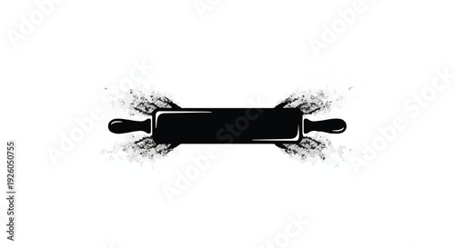 Black rolling pin with dynamic splashes of dark flour or ink on white background