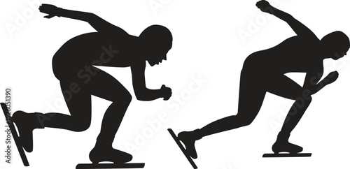 Speed Skating Race Silhouette Vector Illustration - Two Athletes Competing in Flat Design