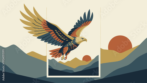 Majestic Eagle Soaring Over Mountain Landscape - Wildlife Art Print for Sale