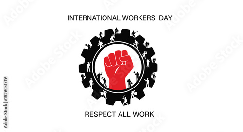 Labor day icon, International Workers' Day symbol with raised fist and gear