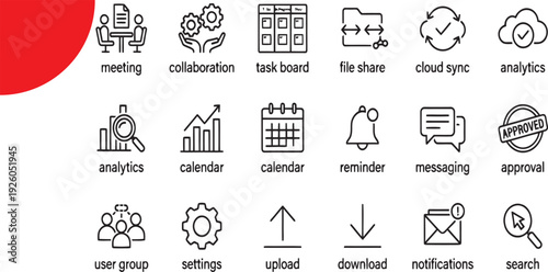 Business collaboration and teamwork thin line icon set.