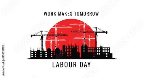 Labour Day vector graphic with cityscape and sun