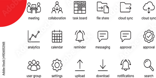 Business collaboration and teamwork thin line icon set.