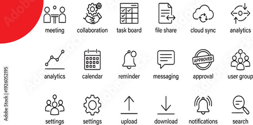 Business collaboration and teamwork thin line icon set.