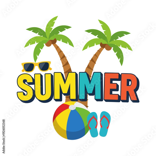 Wallpaper Mural Summer Vacation Vibes: Palm Trees, Beach Ball, Sunglasses, Flip Flops Torontodigital.ca