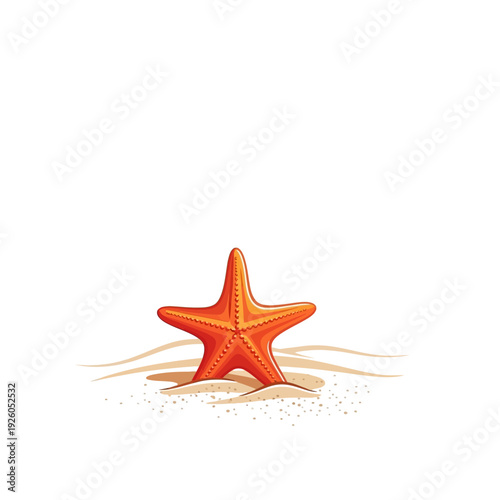 Orange Starfish on Sandy Beach Isolated on White