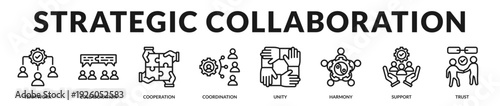 Strategic collaboration banner highlighting aligned teamwork and unified organizational synergy. in Lineal Icon Style