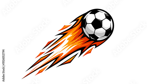 Dynamic soccer ball leaving a fiery trail of speed and energy