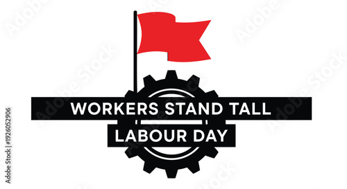 Labour Day icon with flag and gear