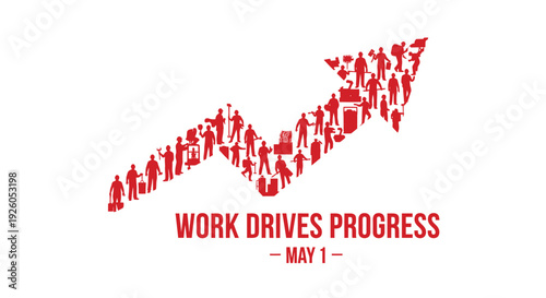 Red arrow people icon growth concept with 'Work Drives Progress' text