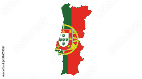 Portugal Map with National Flag - Detailed Outline and Patriotic Emblem for Travel, Geography, and National Identity
