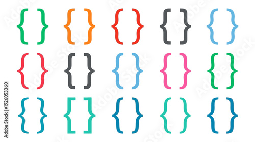 Colorful Curly Braces and Square Brackets Vector Icon Set for Programming, Coding, Math, and Data