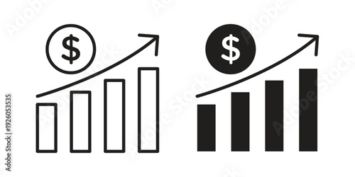Sales growth icon, line symbols on white background. EPS10