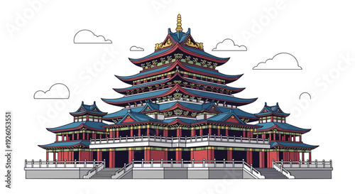 A detailed and beautiful illustration of the historic Pavilion of Prince Teng a famous ancient Chinese architectural landmark.