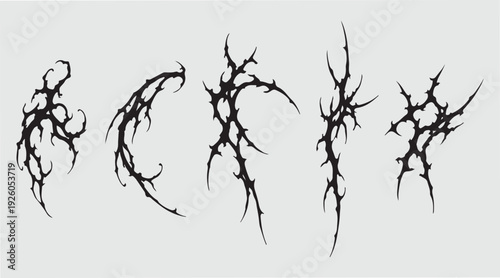 Collection Of Grunge Y2k Tattoo Streetwear Graphic Elements. Gothic Neo Tribal Cyber Sigilism Shapes Vector Design. and Edgy Branding. Black Modern Sigilism Art Ornaments.