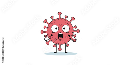 Shocked and scared cartoon virus or bacteria character with wide eyes and open mouth in a funny microbiology vector illustration.