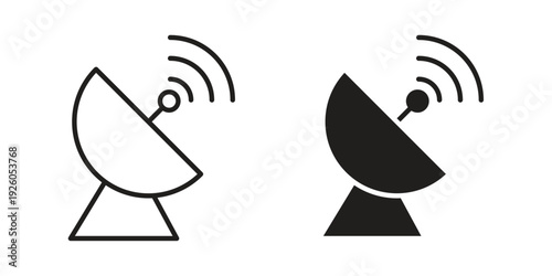 Satellite dish icon, line symbols on white background. EPS10