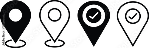 Location Pin Icons Set – Map Marker and Check In GPS Vector Line and Solid Icons