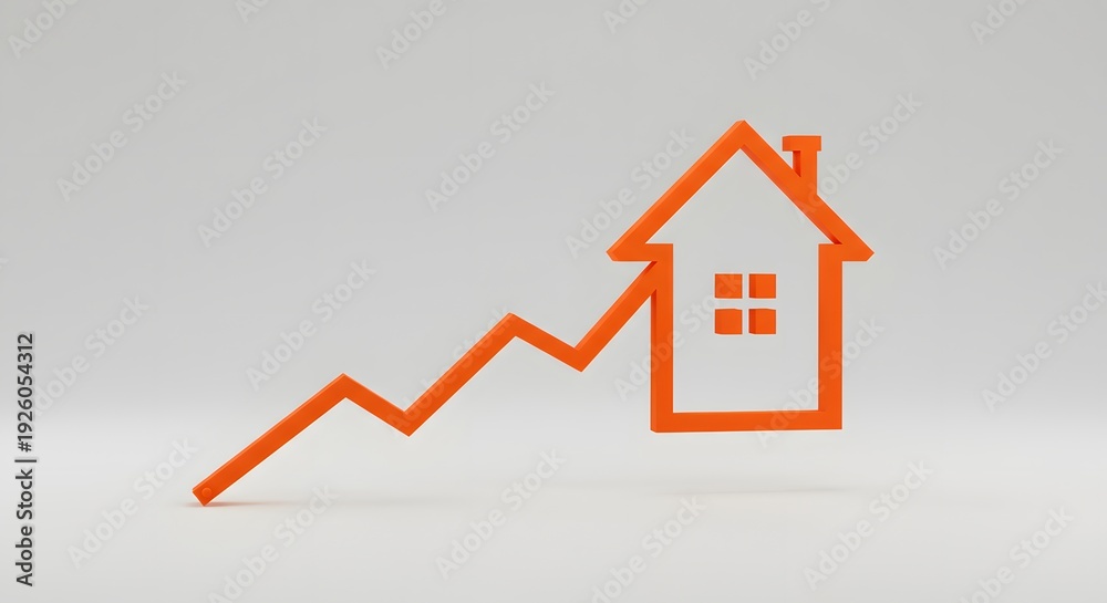 Obraz premium Orange house icon rising on a graph, representing property value growth.