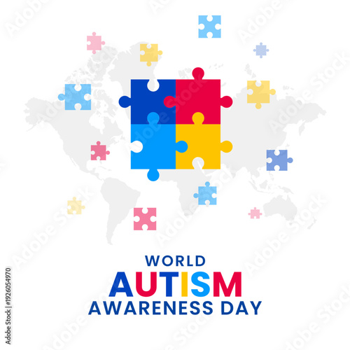 World Autism Awareness Day, April 2. Autism awareness background with colorful puzzle pieces. Vector illustration