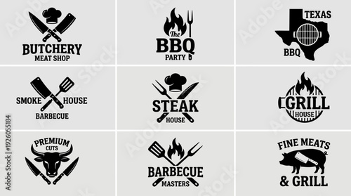 Butchery, BBQ, Steakhouse, and Grill Logos - Vintage Meat Shop and Barbecue Emblems Collection